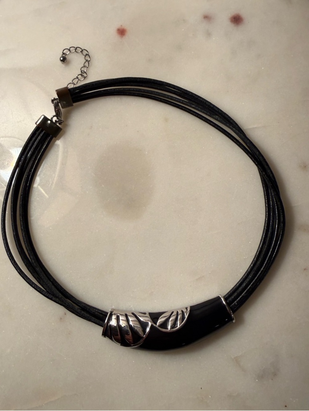 Black Multi-Strand Cord Necklace with Silver Accent